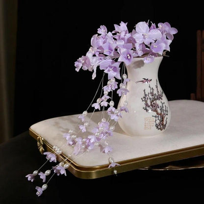 New New Chinese Style Flower Hairpin Pearl Luxury Tassel Side Clip Side Clip Bridal Headwear