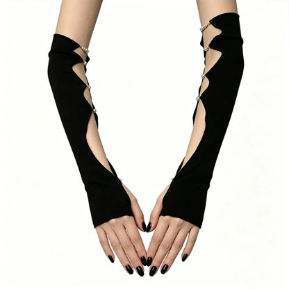 Hollow-out Sexy Arm Sleeves with Pearls for Subculture, Niche Y2K & Dark Gothic Thin Gloves