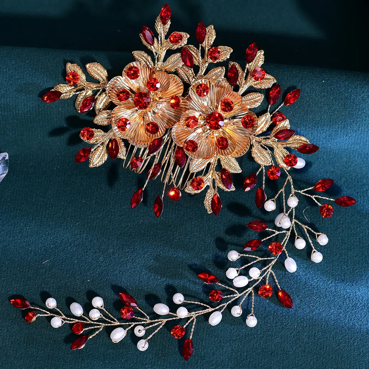 Luxury Alloy Flower Headband for Women, Bridal Party Accessory with Faux Pearls & Rhinestones, Elegant Wedding Hair Decor