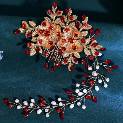 Luxury Alloy Flower Headband for Women, Bridal Party Accessory with Faux Pearls & Rhinestones, Elegant Wedding Hair Decor