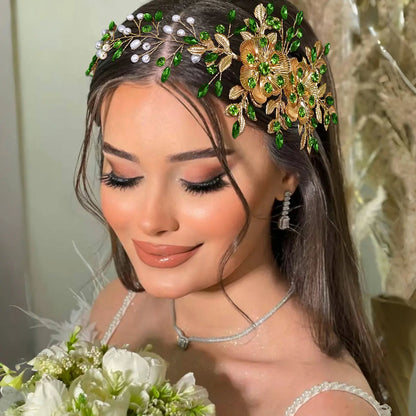 Luxury Alloy Flower Headband for Women, Bridal Party Accessory with Faux Pearls & Rhinestones, Elegant Wedding Hair Decor