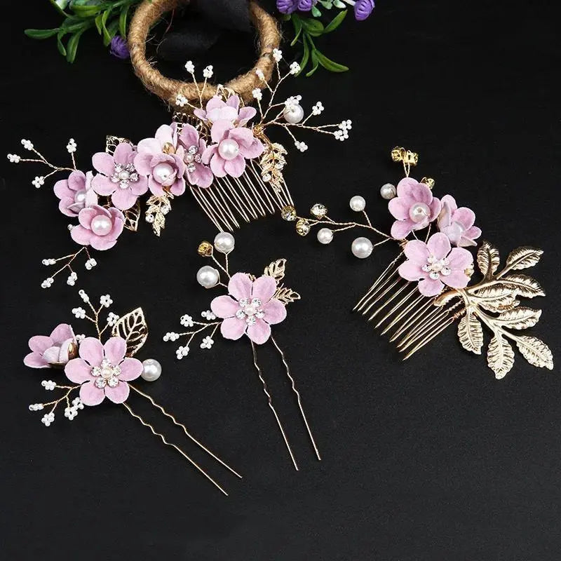 Korean-Style Bridal Wedding Hair Accessories, Blue, Purple, Pink, and White Fresh-Style Hair Combs, Girls' Bridesmaid Hair Accessories