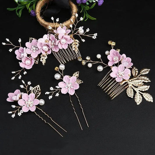 Korean-Style Bridal Wedding Hair Accessories, Blue, Purple, Pink, and White Fresh-Style Hair Combs, Girls' Bridesmaid Hair Accessories
