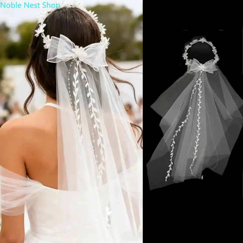 Bridal Handcrafted Floral Vine Veil Headband - Delicate Flower Ethereal Princess Wedding Hair Accessory for Brides, Ideal for Wedding Ceremony, Bridal Photoshoot, Ethereal Look