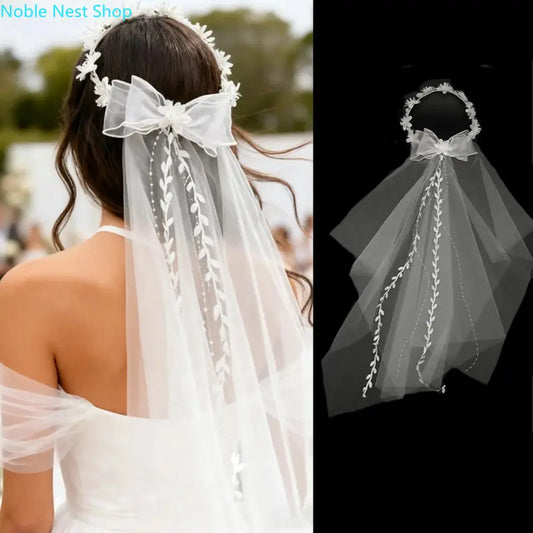 Bridal Handcrafted Floral Vine Veil Headband - Delicate Flower Ethereal Princess Wedding Hair Accessory for Brides, Ideal for Wedding Ceremony, Bridal Photoshoot, Ethereal Look