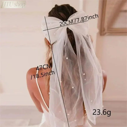 Women's Layered Butterfly Decor Bridal Hairpin - 1 Count Tulle Bow Trailing Accessory with Plastic & Stainless Steel Parts, for Bride Veil, Formal Occasions, Wedding Ceremony (Fits Trailing, Bow Veils)