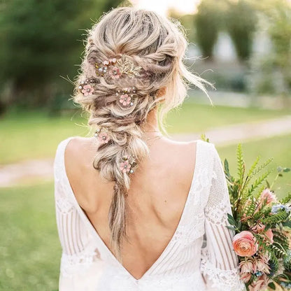 5 pieces of elegant pink bridal hair accessories - crystal pearl hair comb and hairpin, suitable for bridal hairstyles, engagement styles, dances, parties