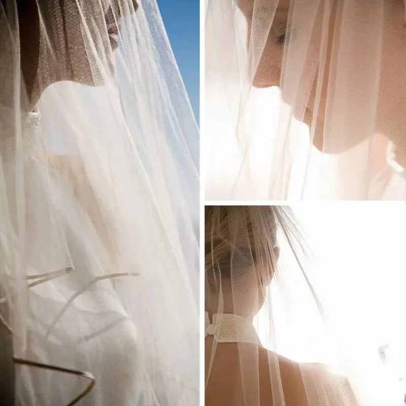 Bridal Veil - Double-Layer, Ribbon-Shape Plain Yarn Wedding Fashion Accessory, Fashion Accessories
