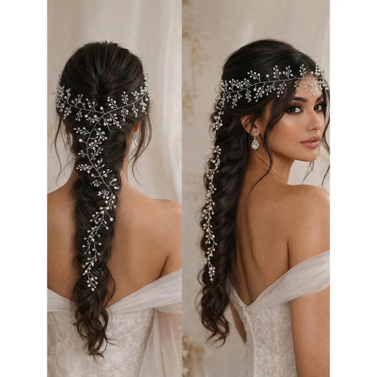 Elegant Pearl Crystal Hairband for Women, Bridal Headband, Versatile Bun and Curl Hairstyle Accessory, Perfect for Weddings, Parties, Vacations, Holidays, Gatherings