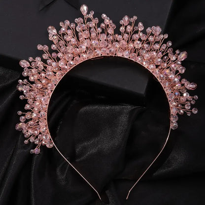 9-Color Crystal Bridal Crown Headband, Silver Bedazzled Diamond Accent Hairpiece, Handmade Luxury Hair Accessory for Brides (Bridal Shower, Ceremony, Birthday, Pink Headbands Option), Bedazzled Diamond Accent Headbands