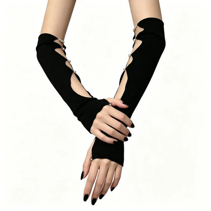 Hollow-out Sexy Arm Sleeves with Pearls for Subculture, Niche Y2K & Dark Gothic Thin Gloves
