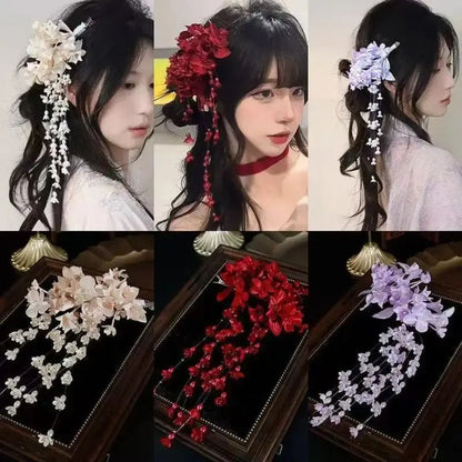 New New Chinese Style Flower Hairpin Pearl Luxury Tassel Side Clip Side Clip Bridal Headwear