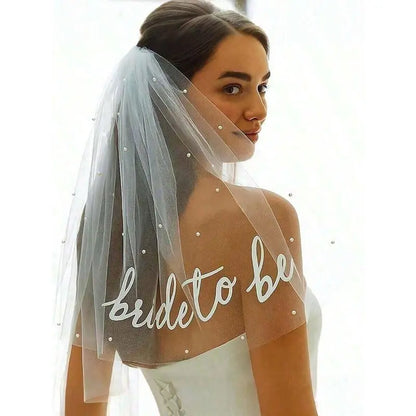 1pc Bridal Veil For Bachelorette Party| Embroidered Double-Layer White Lettered Veil With Comb Photo Accessories, Romantic Style