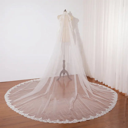 Extra wide wedding  bridal veil, Ivory lace bridal veil, Handmade cathedral wedding veil, Small flowery veil, Retro church veil, Elegant tulle veil for wedding dress