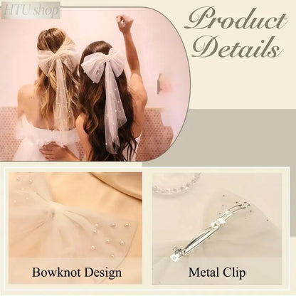 Women's Layered Butterfly Decor Bridal Hairpin - 1 Count Tulle Bow Trailing Accessory with Plastic & Stainless Steel Parts, for Bride Veil, Formal Occasions, Wedding Ceremony (Fits Trailing, Bow Veils)