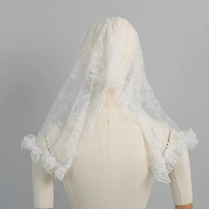 Bridal lace veil new style floral headpiece wedding accessory short sheer single-layer face cover