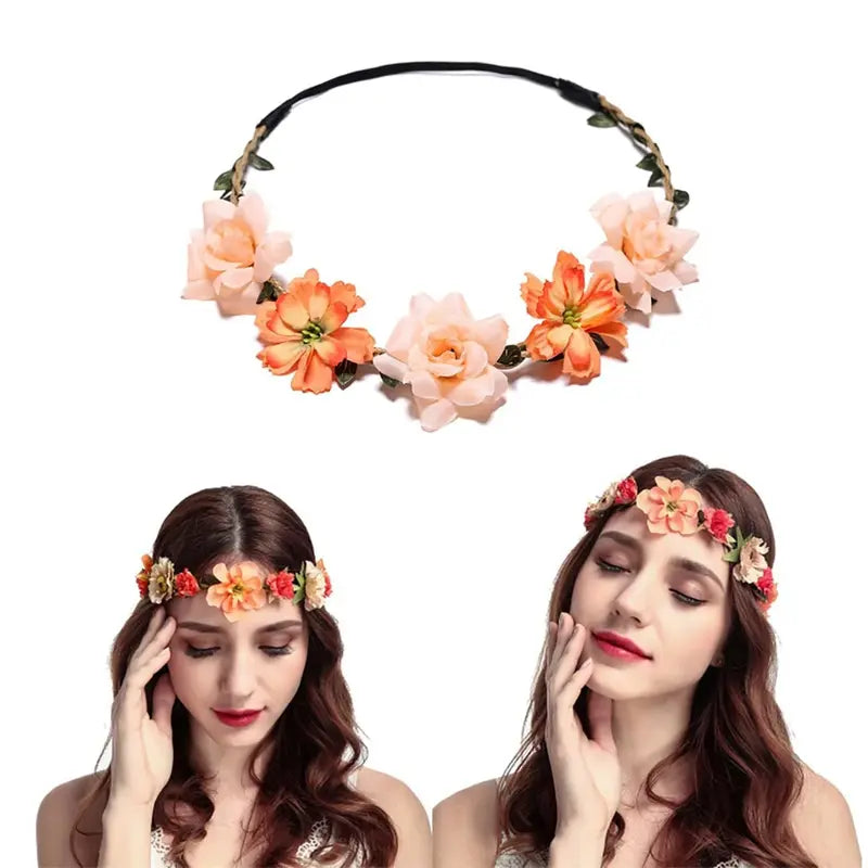 Women's 6pcs/Set Bohemian Fabric-Plastic Layered Flower Wood Hair Accessories with Circular Band - Sewing & Haberdashery Textile Headwear, Soft, Lightweight, Durable - Ceremony Wear for Bridesmaids, All Seasons, Bohemian Look, Photography Use