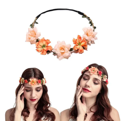 Women's 6pcs/Set Bohemian Fabric-Plastic Layered Flower Wood Hair Accessories with Circular Band - Sewing & Haberdashery Textile Headwear, Soft, Lightweight, Durable - Ceremony Wear for Bridesmaids, All Seasons, Bohemian Look, Photography Use