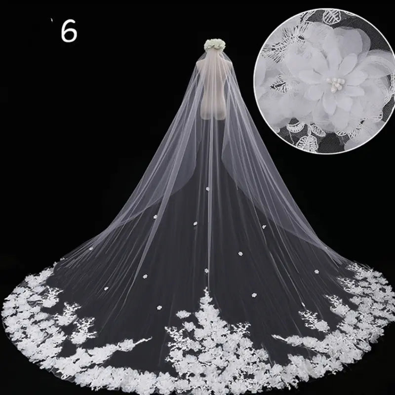 Bridal Long-Tail Luxury Veil - Elegant Sheer Wedding Accessory for Brides with Refined Finishing Touch