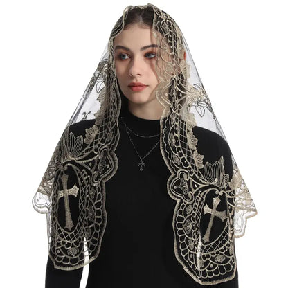 BOZIDOL White Triangle Veil -Lace Mantilla Catholic Church Chapel Veil Head Covering Latin Mass For Women