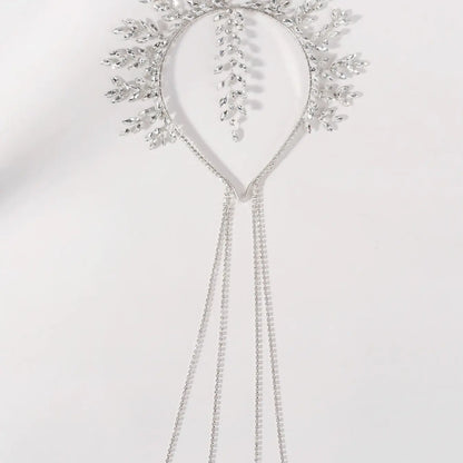 Elegant Rhinestone Detailing Branch Fringe Accent Headband, Handmade Wire Crown Hair Accessory, Bridal Ready Stage Dinner Hairstyle Band, Versatile Wear, Handcrafted Craftsmanship